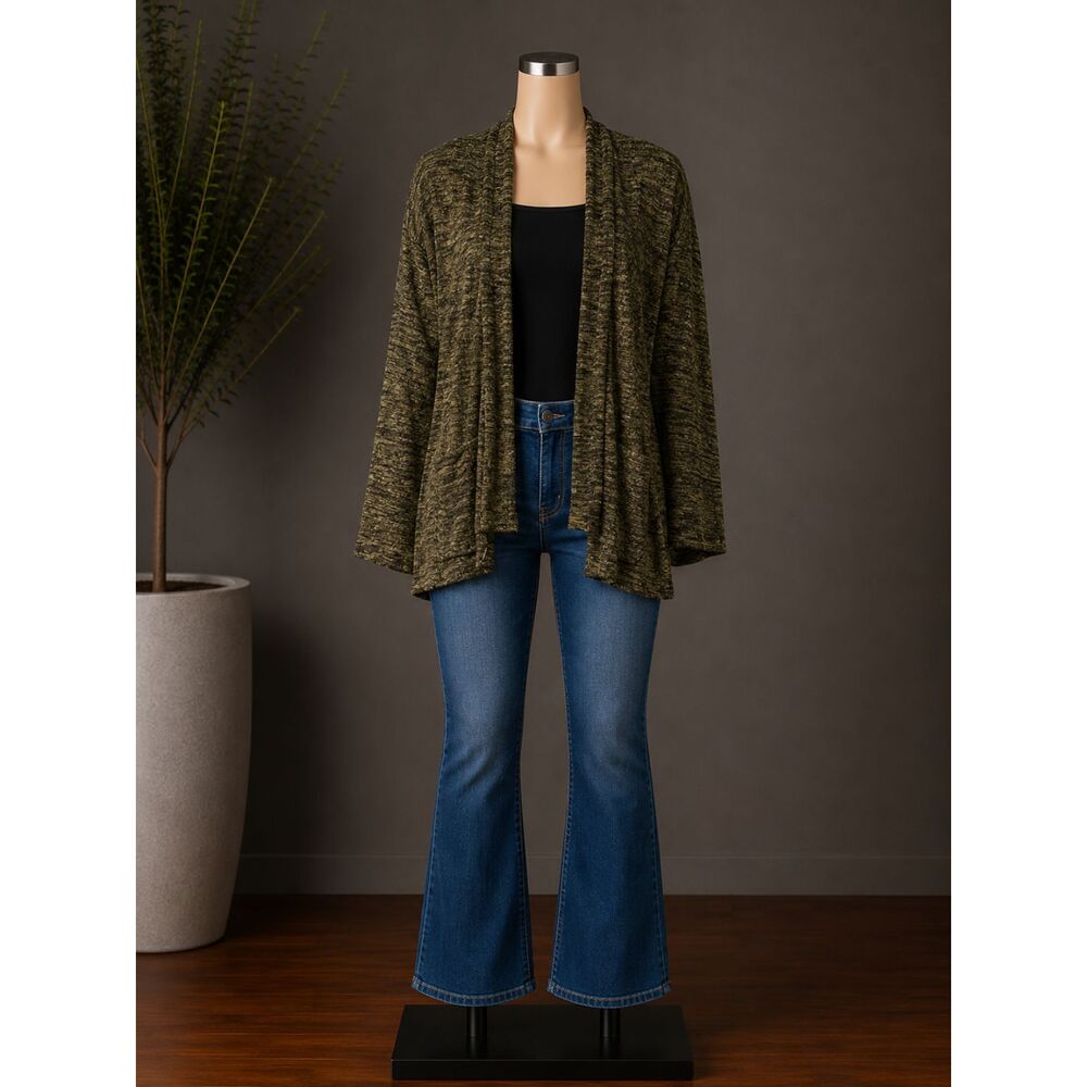 Danny & Nicole Metallic Marled Open Front Cardigan Sweater 16W